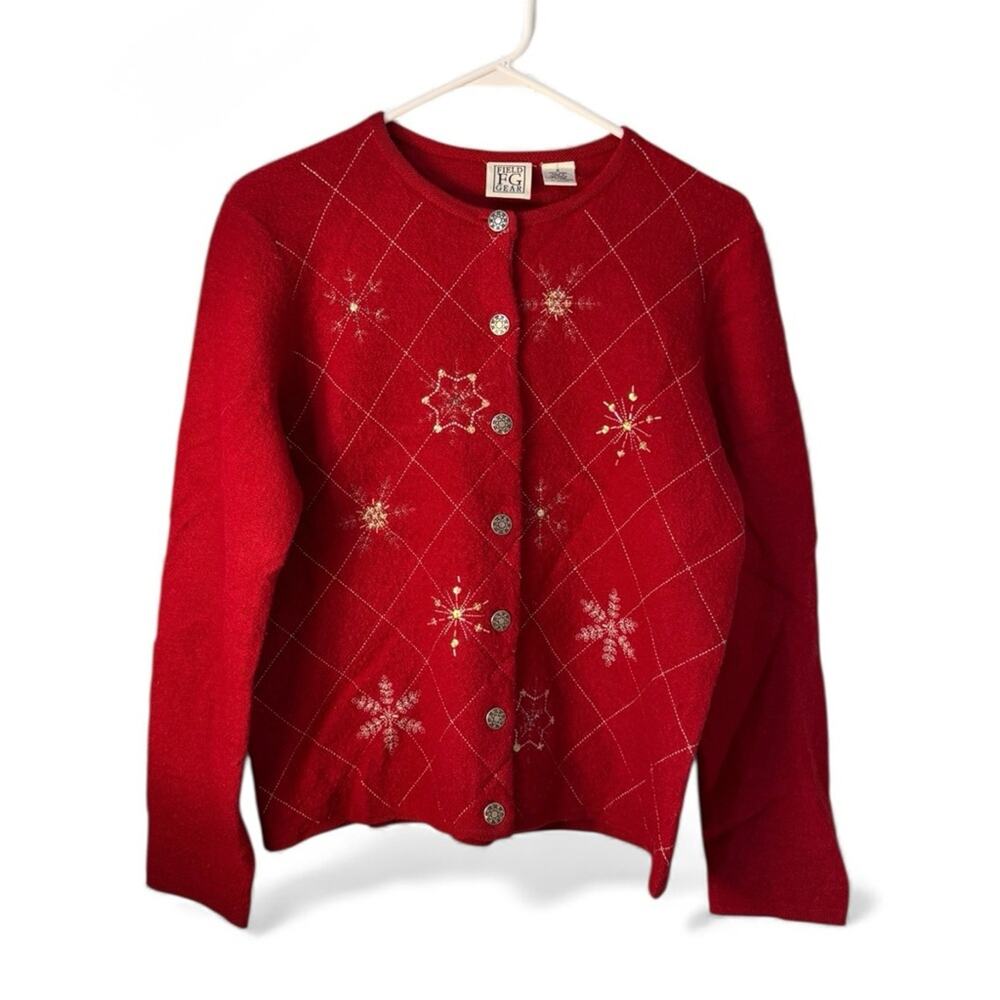 Field Gear 100%Wool Women’s Holiday Festive Grandmacore  Cardigan Small Red